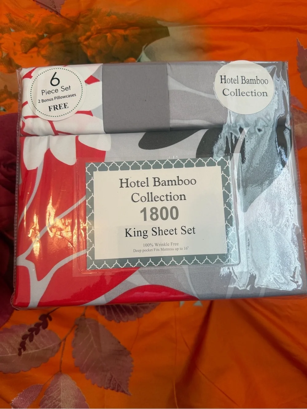 1800 King Sheet Set in Red and Gray
